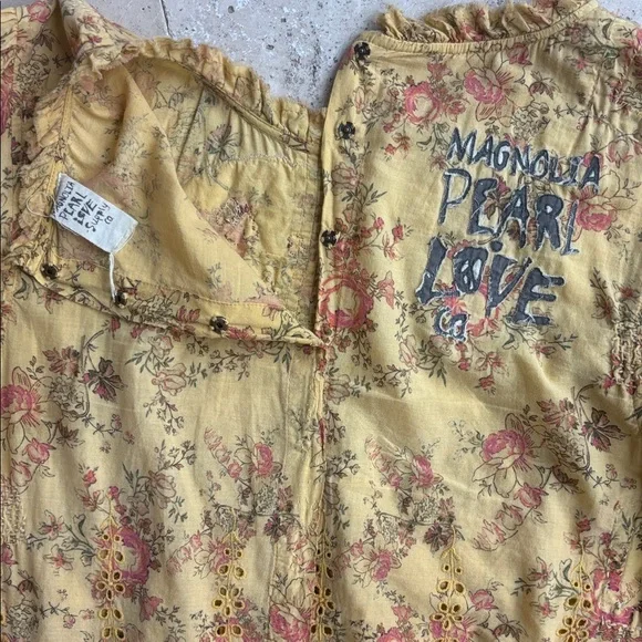 Magnolia Pearl My Sun Yellow Floral Embroidered and eyelet Blouse - Picture 7 of 9